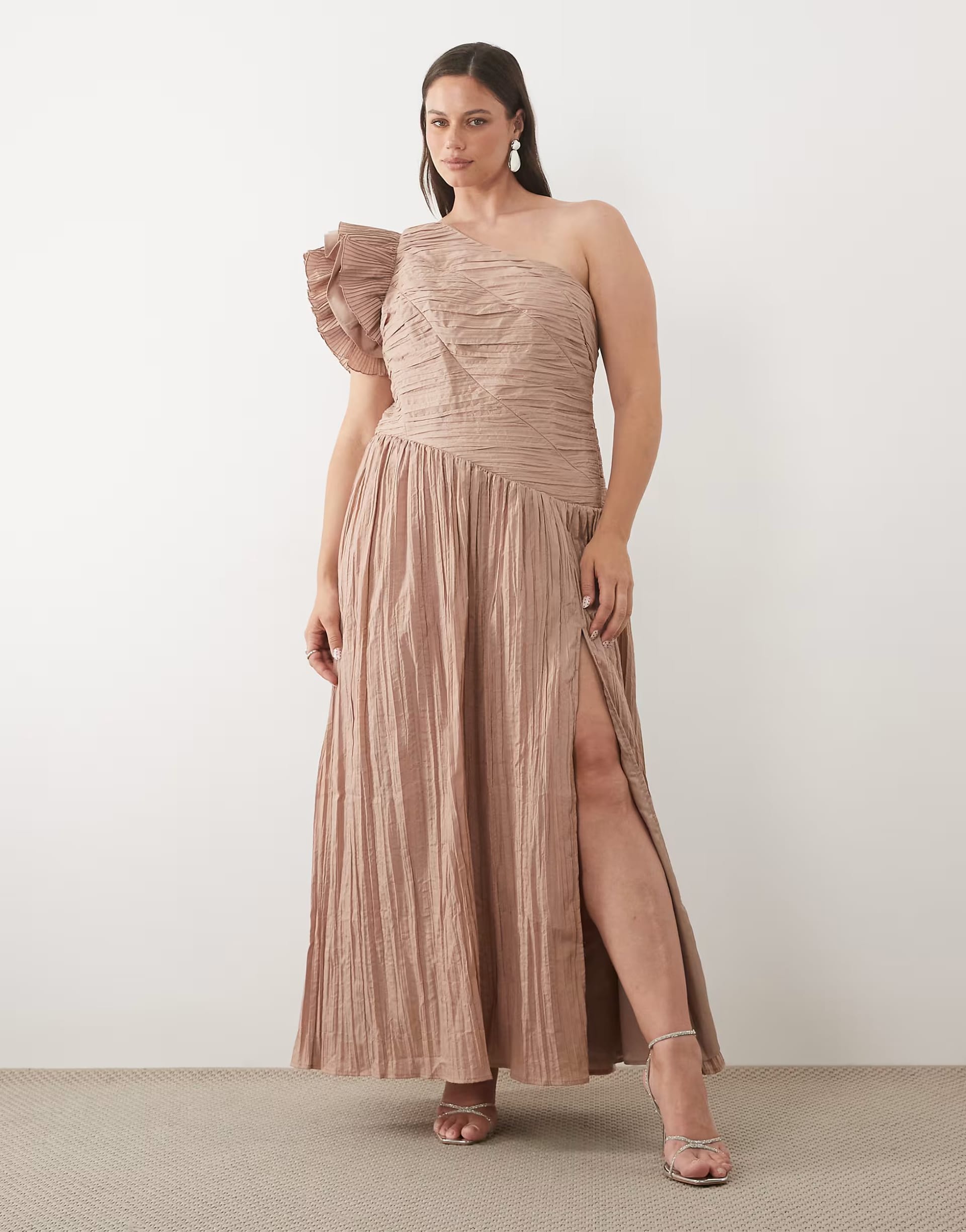 ASOS LUXE Curve One Shoulder Satin Maxi Dress