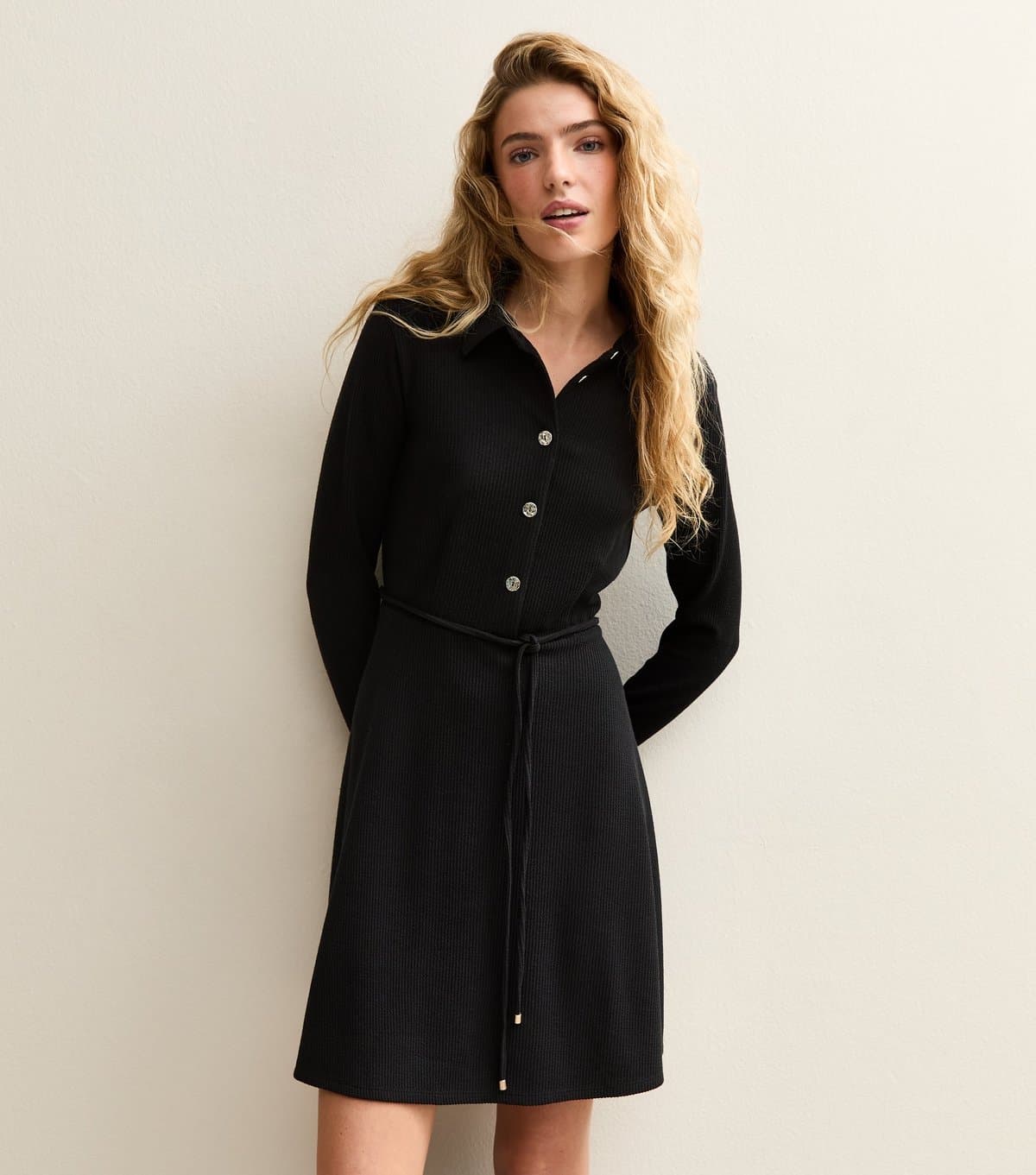 New Look Women's Black Button Through Collared Mini Dress New Look