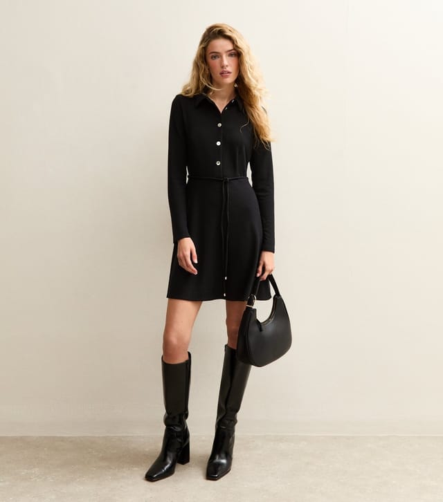 New Look Women's Black Button Through Collared Mini Dress New Look - 3