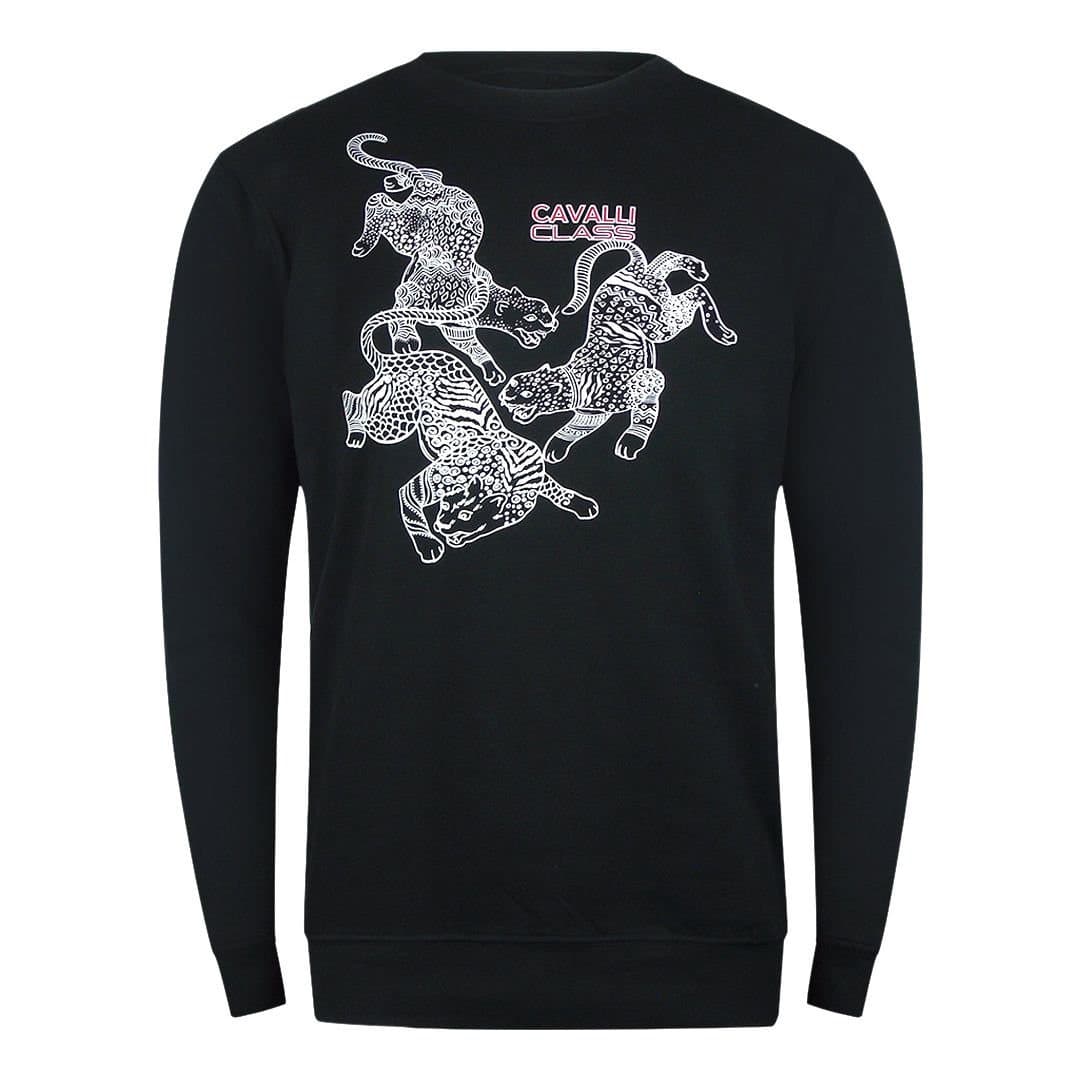 Cavalli Class Cavalli Class Men's Paisley Leopards Design Black Sweatshirt