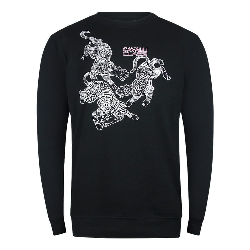 Cavalli Class Cavalli Class Men's Paisley Leopards Design Black Sweatshirt - 1