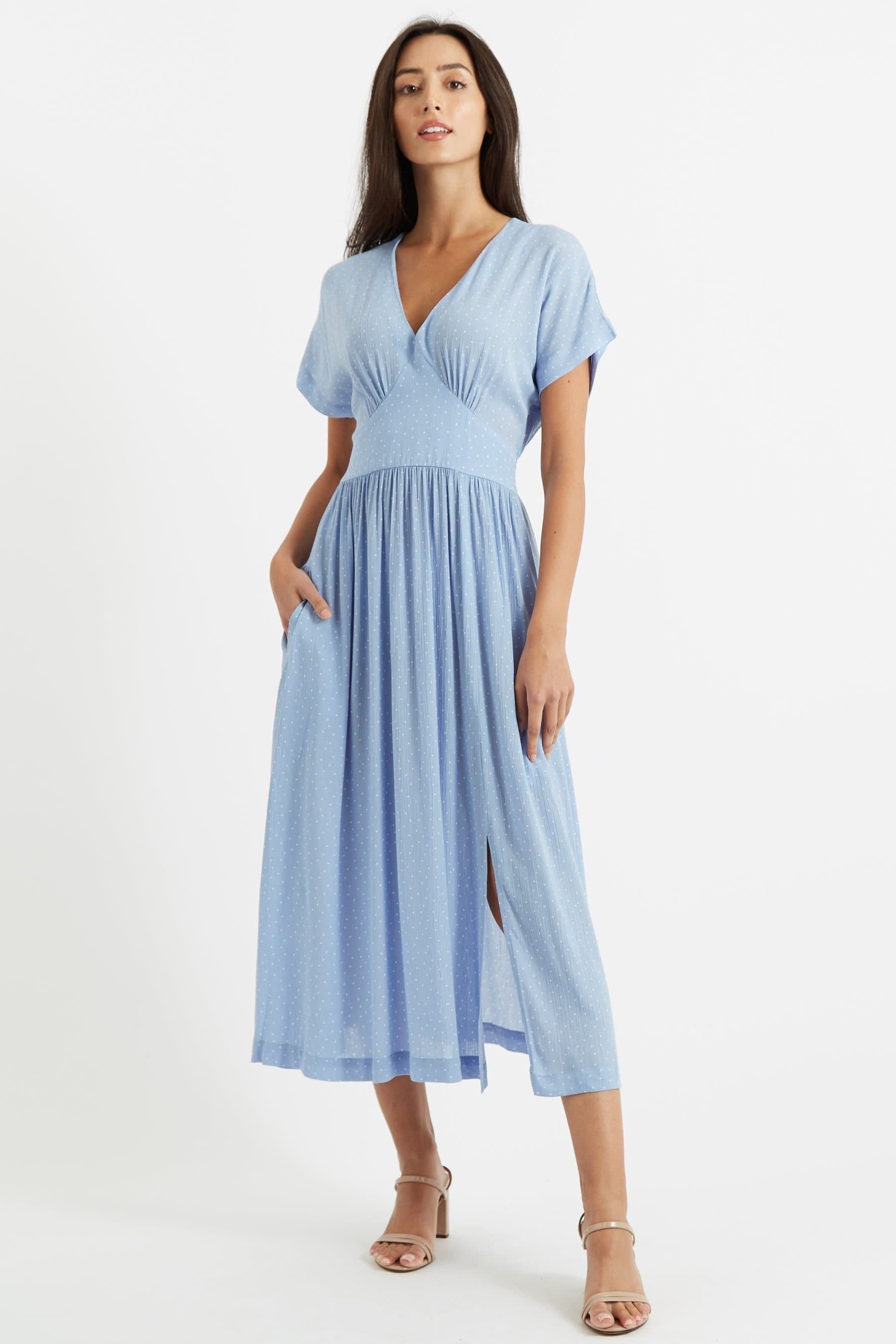 Louche Louche Women's Unity Petite Dot V-Neck Midi Dress in Blue