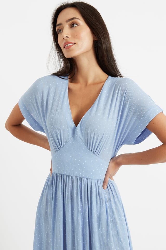 Louche Louche Women's Unity Petite Dot V-Neck Midi Dress in Blue - 3