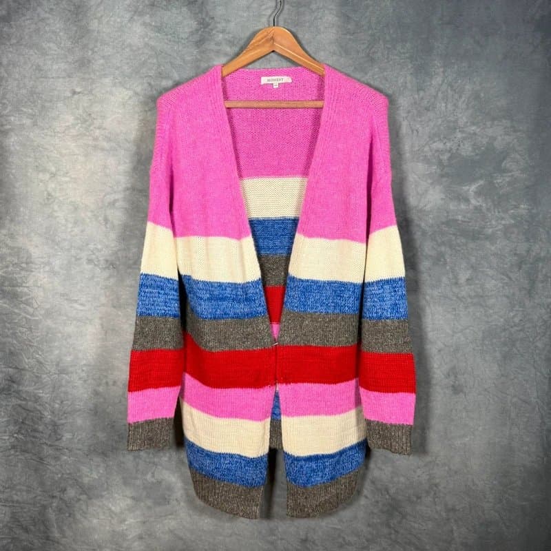 MOMENT Moment Women’s Rainbow Block Stripe Longline Cardigan Size XL UK 18 20 New Colourful Oversized