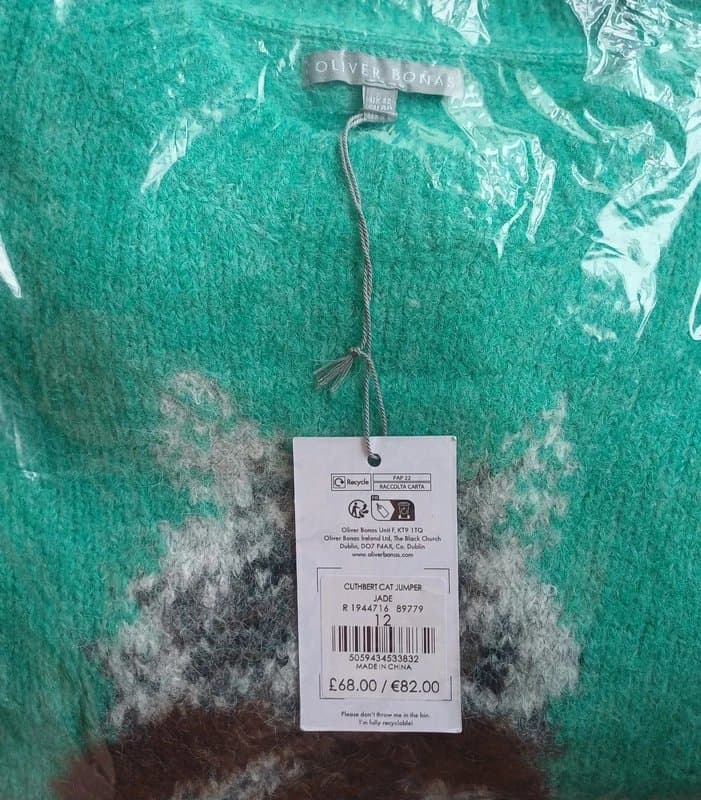 Oliver Bonas Oliver Bonas Jade Cuthbert Cat Relaxed Jumper RRP £68 - size 12