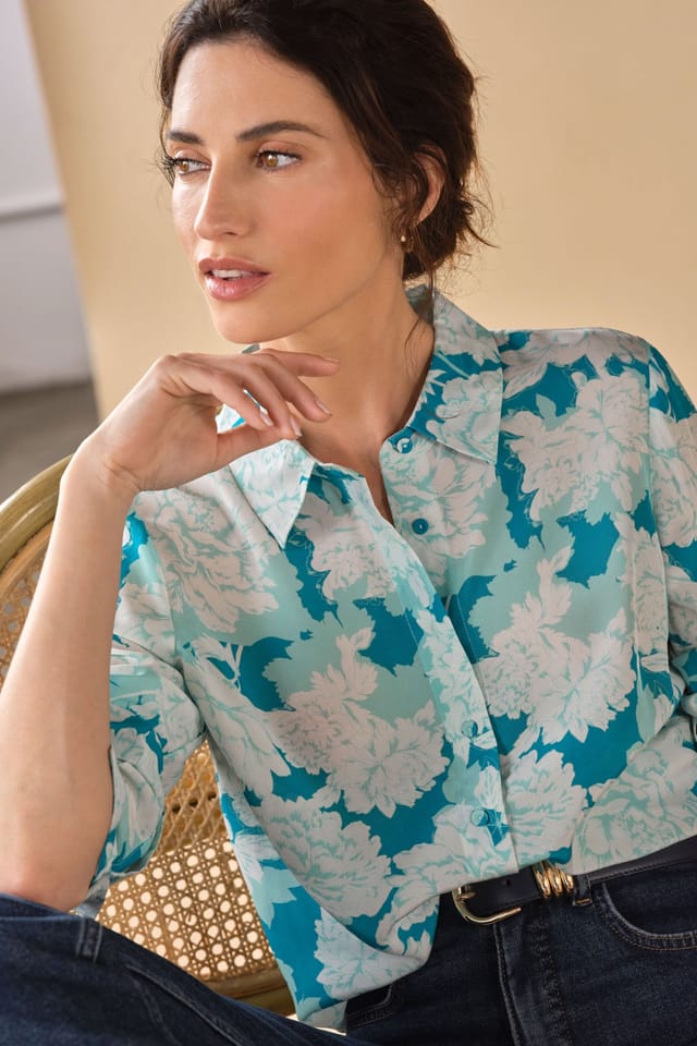 Pure Collection Pure Collection Women's Pure Washed Silk Shirt in Green - 2