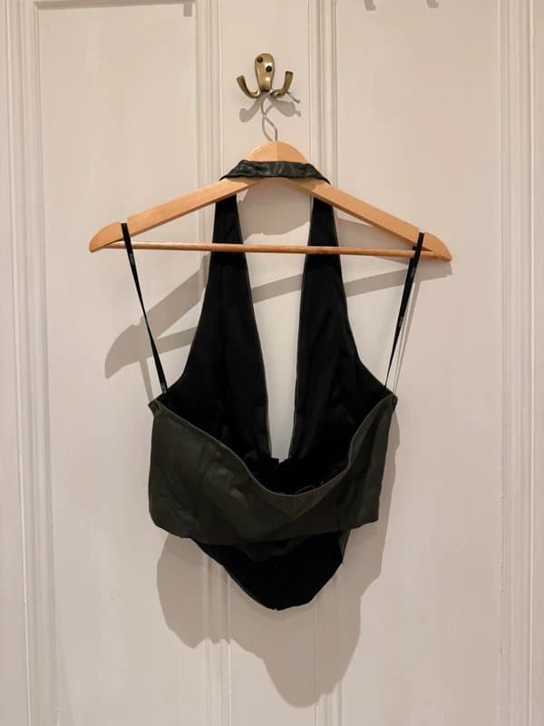 ASOS Faux-Leather halterneck top with corset at the fromt