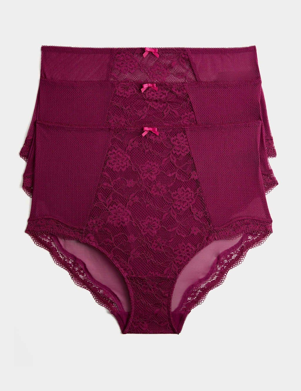 Marks & Spencer M&S 3pk Jasmine Lace Full Briefs Dark Raspberry