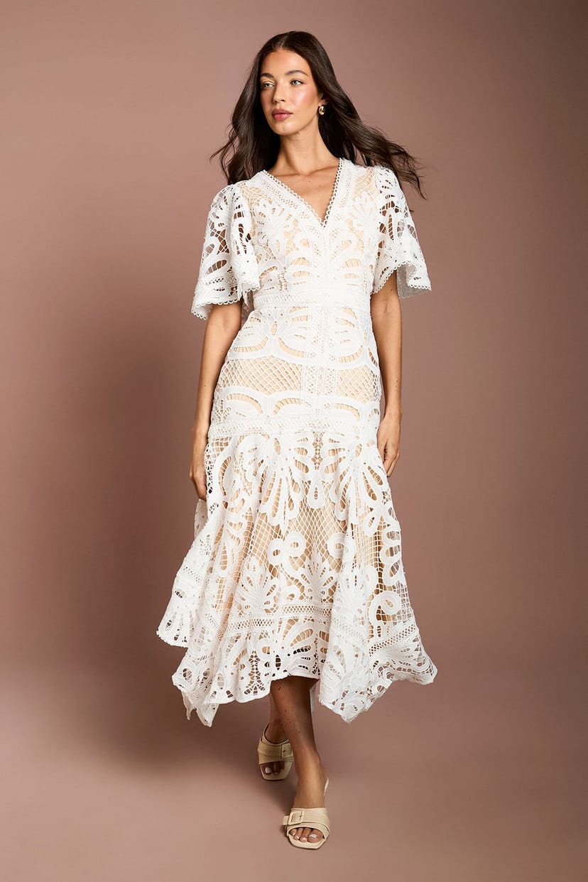 Coast Coast Women's Placement Lace Hanky Hem Dress in Off-White - 1