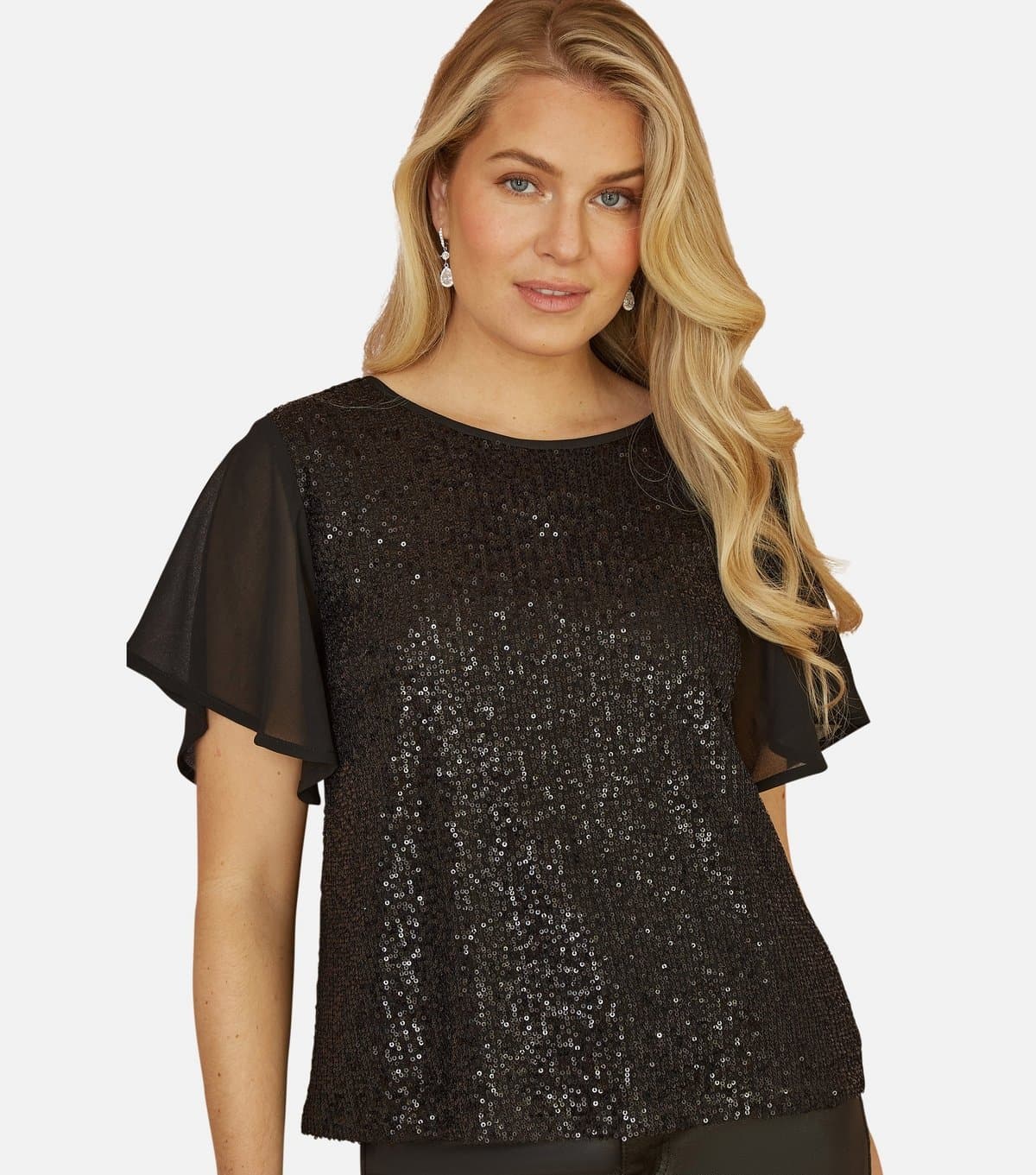 Yumi Women's Black Sequin Embellished Top Yumi New Look