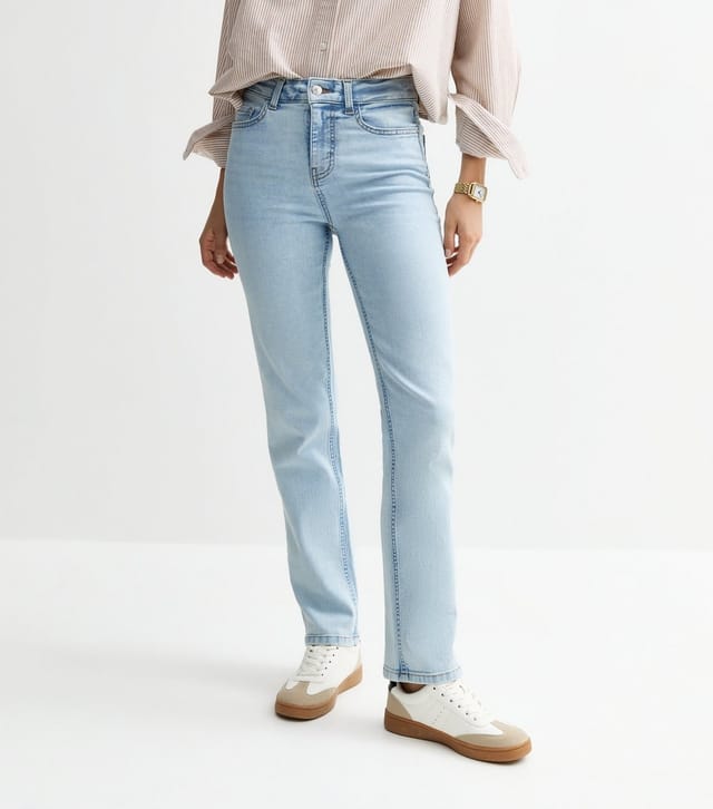 New Look Women's Light Blue Full Length Slim Straight Jeans New Look - 2
