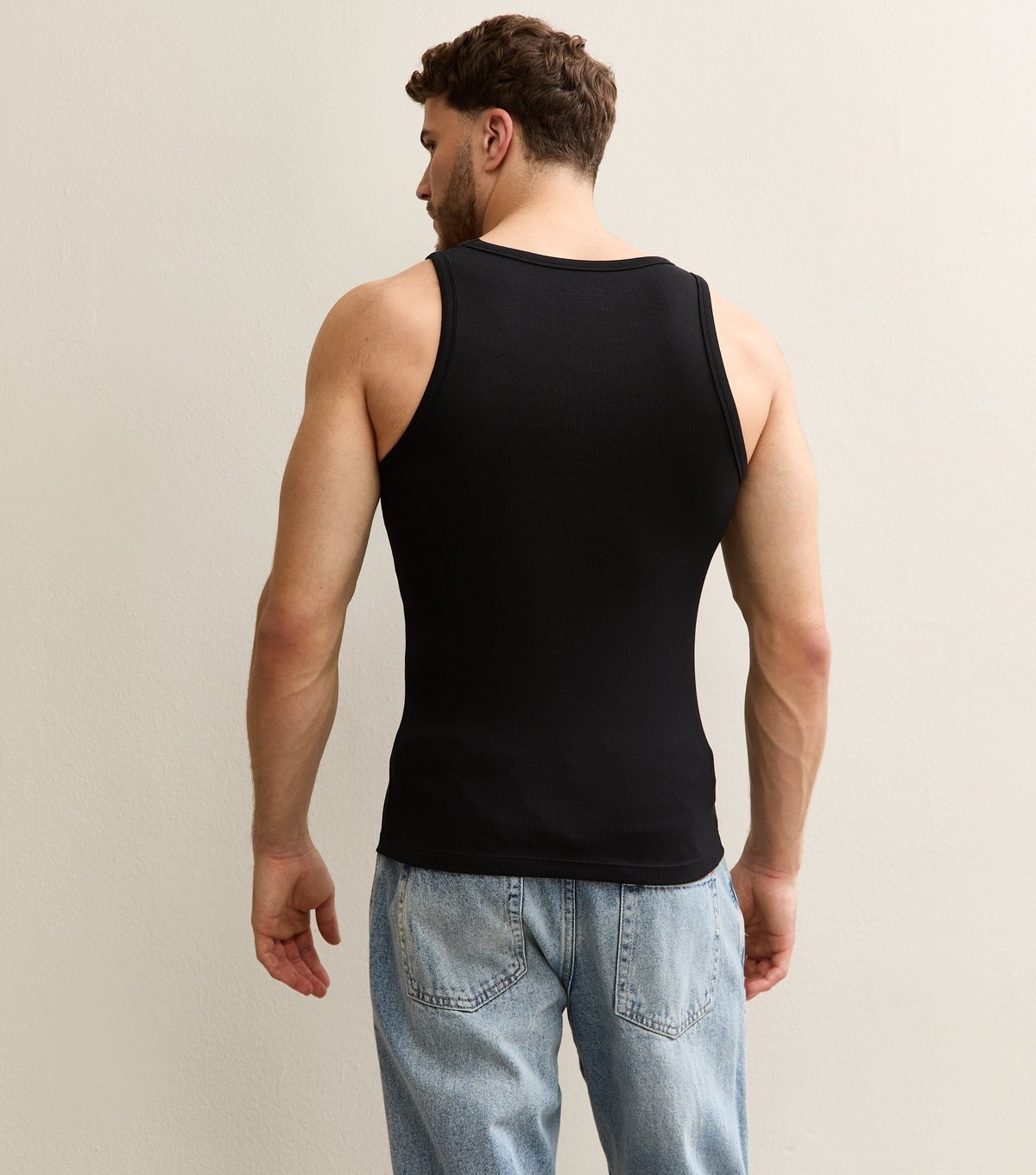 New Look Men's Pack of 2 Black Muscle Fit Ribbed Vest Tops New Look - 4