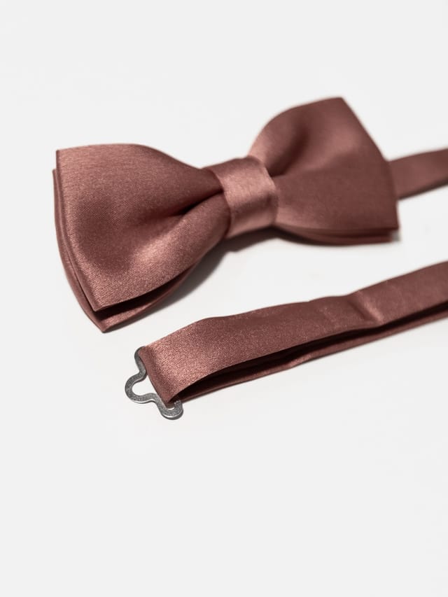 Maya Deluxe Maya Deluxe Men's Satin Bow Tie Pocket Square Set in Dark Mauve - 3