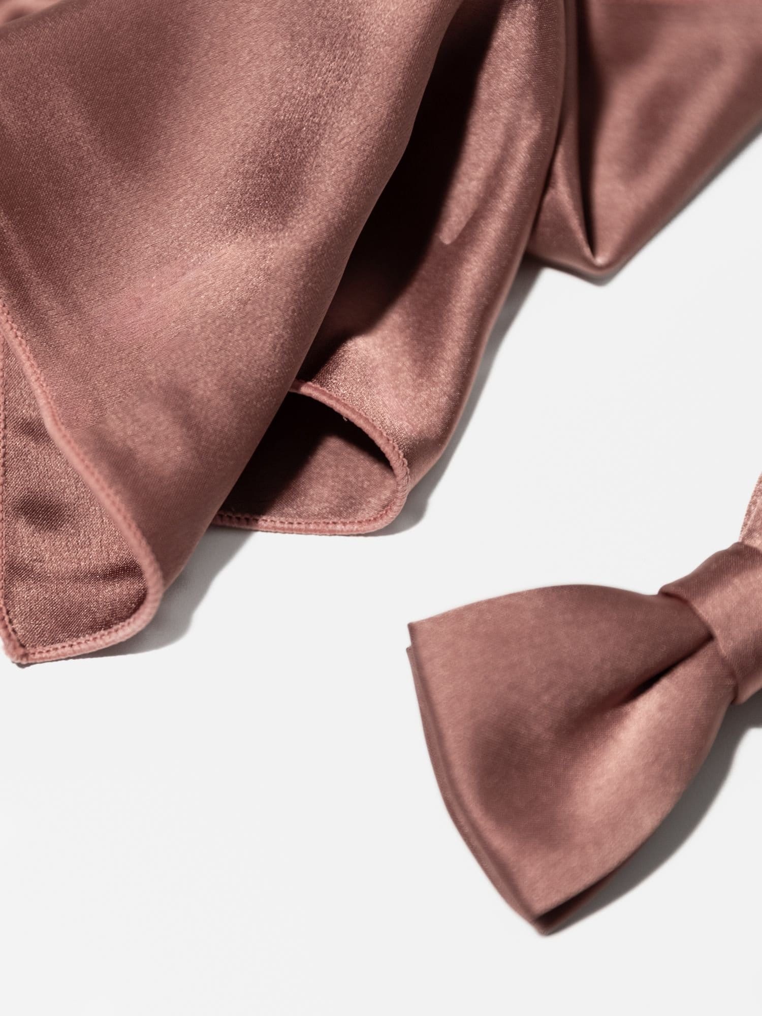 Maya Deluxe Maya Deluxe Men's Satin Bow Tie Pocket Square Set in Dark Mauve - 4