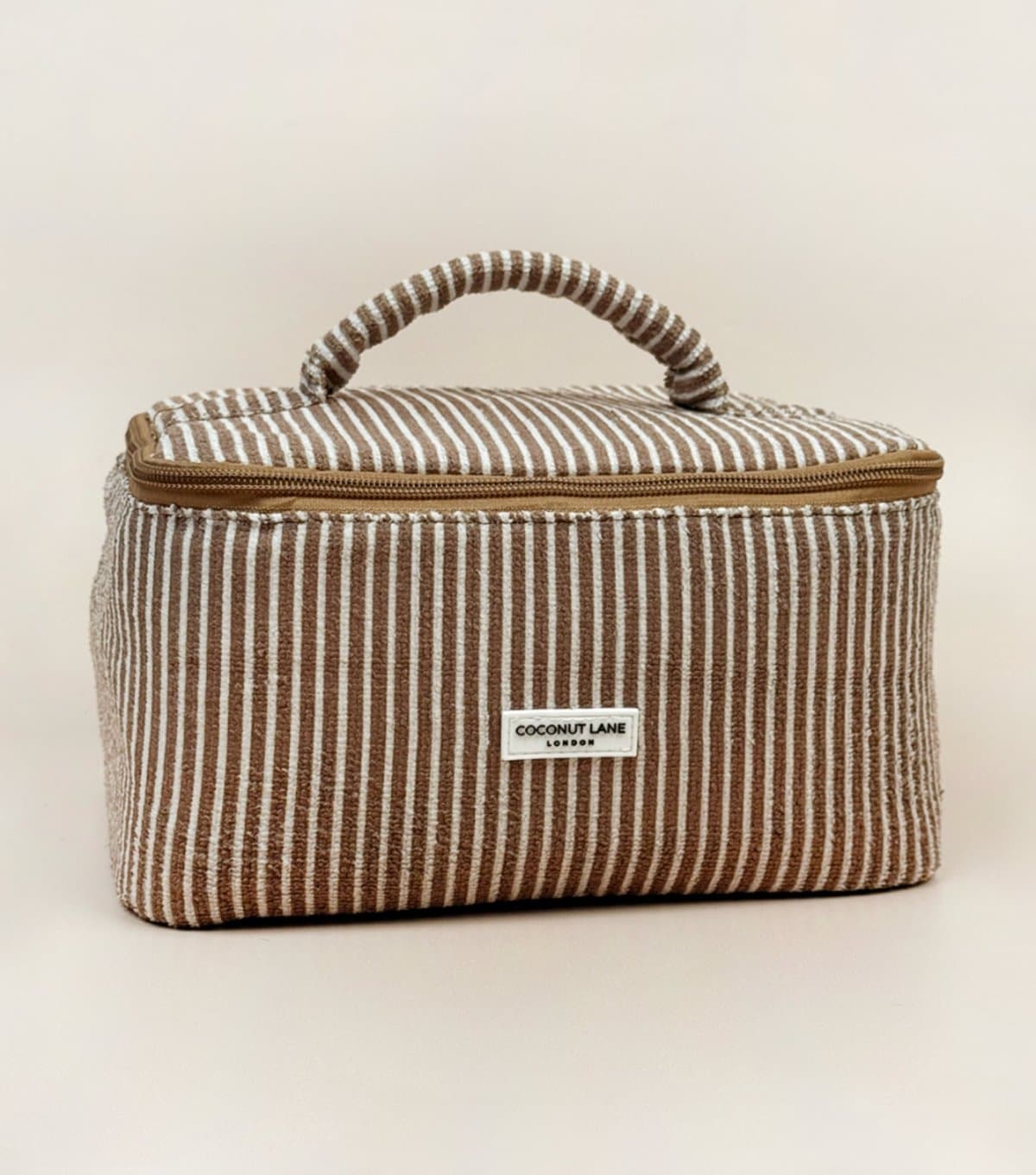 Coconut Lane Brown Stripes Travel Towelling Vanity Makeup Bag Coconut Lane New Look