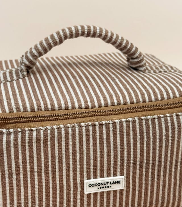 Coconut Lane Brown Stripes Travel Towelling Vanity Makeup Bag Coconut Lane New Look - 2