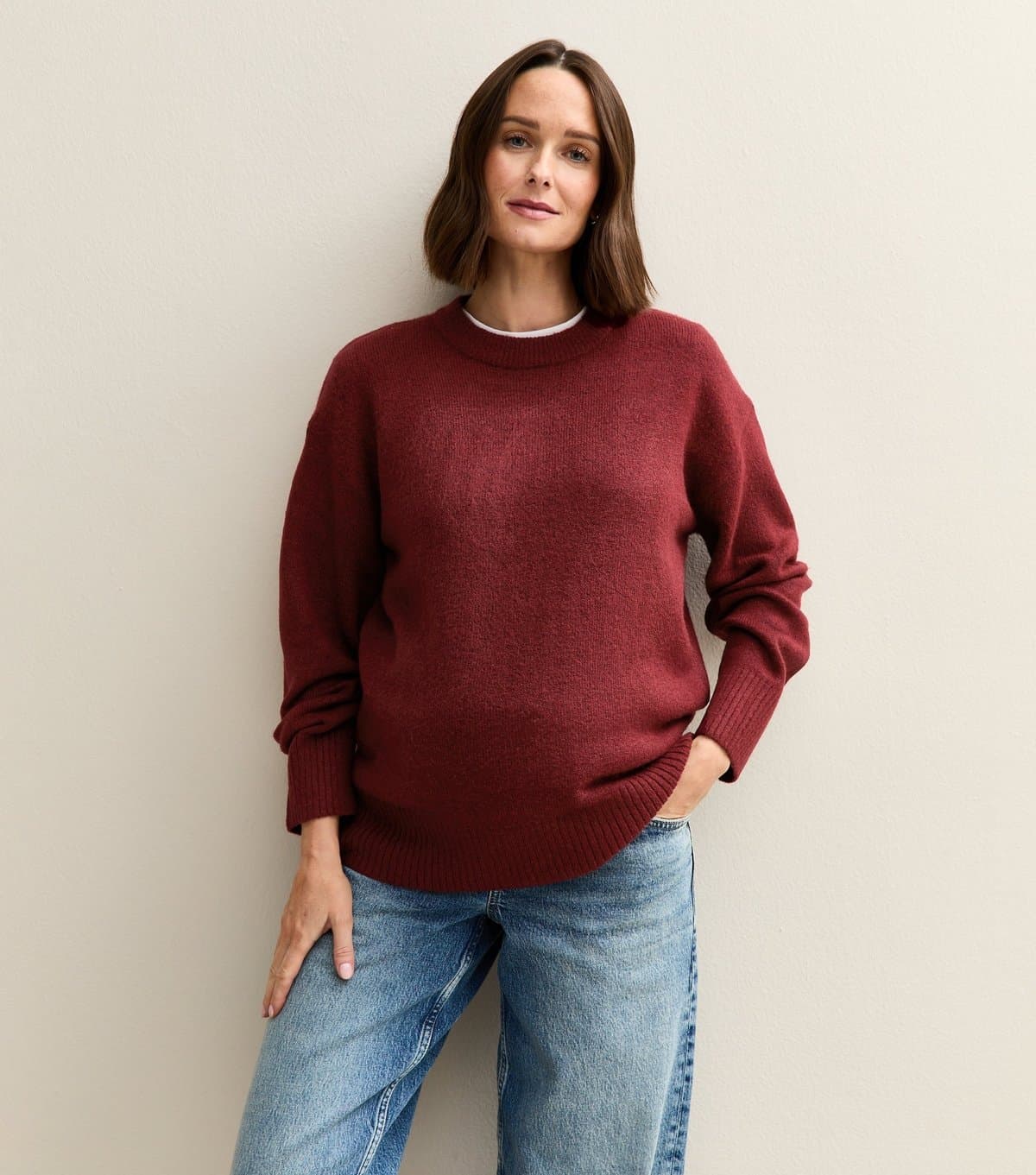 New Look Women's Maternity Burgundy Crew Neck Jumper New Look