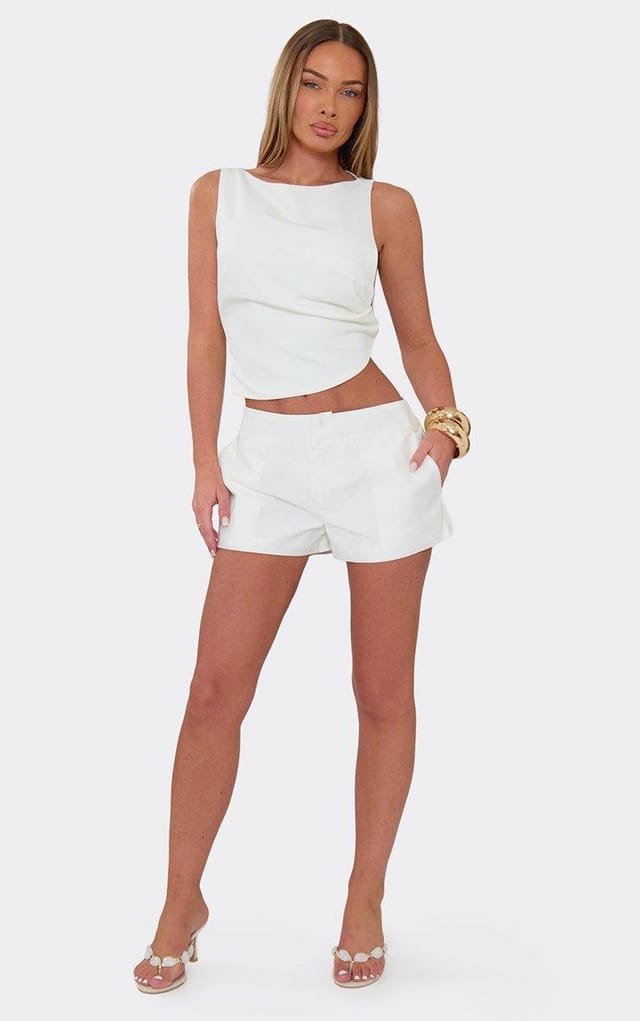 EGO Mid Rise Structured Shorts In White, Women's Size UK 6 - 2