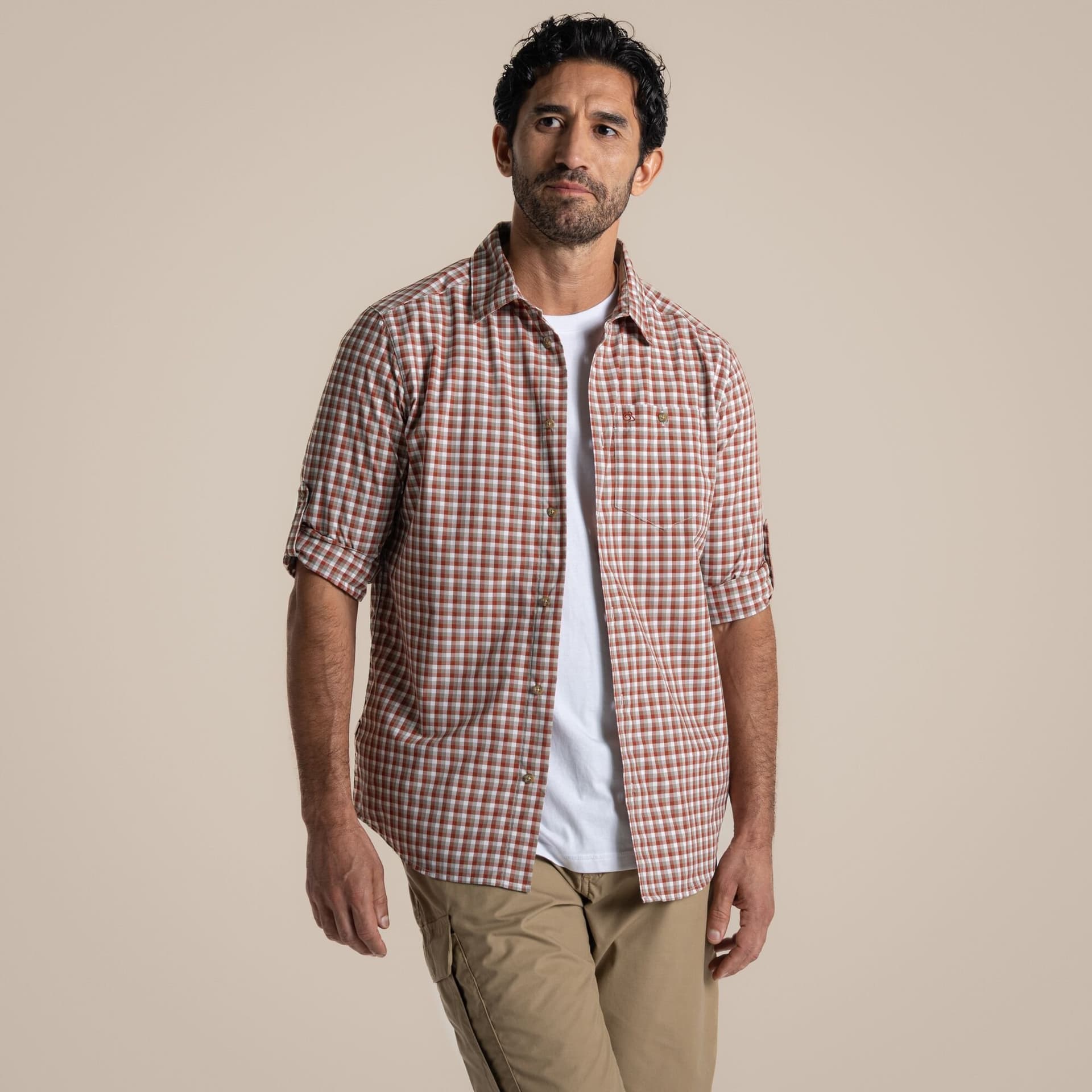 Craghoppers Craghoppers Men's Nosilife Nuoro Insect-Repellent Check Long Sleeved Shirt in Red