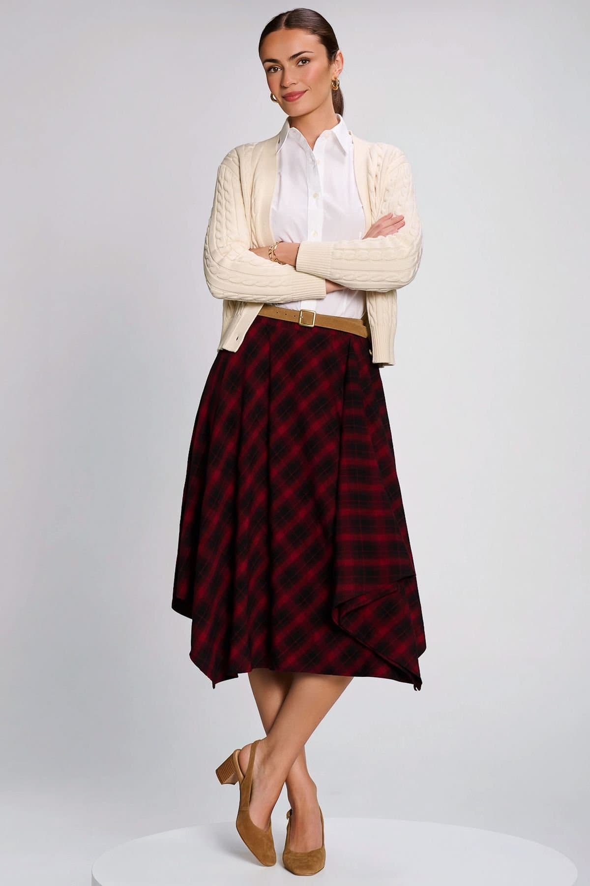 Jolie Moi Jolie Moi Women's Check Asymmetric Woven Midi Skirt