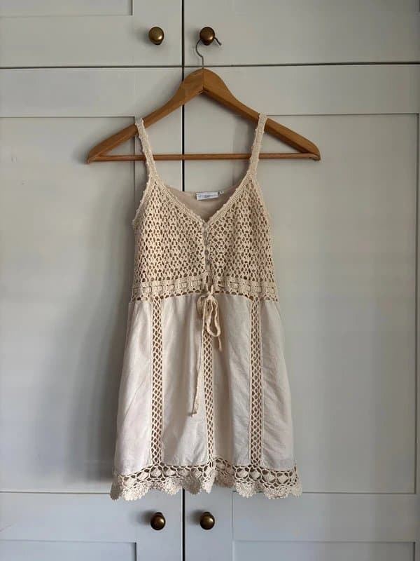 New Look Vintage Y2K New Look Boho Crochet Cami Top - Size 8