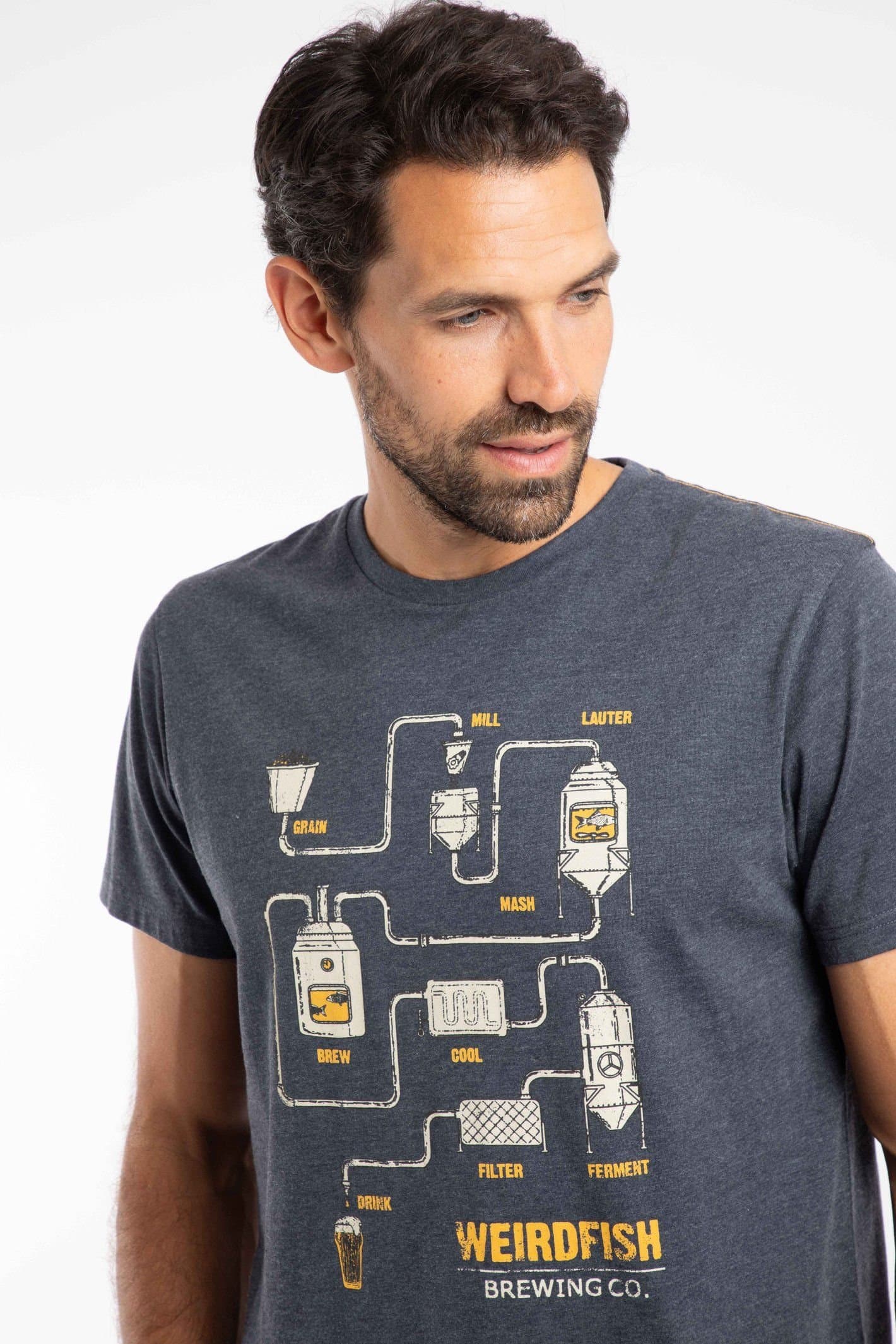 Weird Fish Weird Fish Men's Brewer Front Print Graphic T-Shirt in Navy