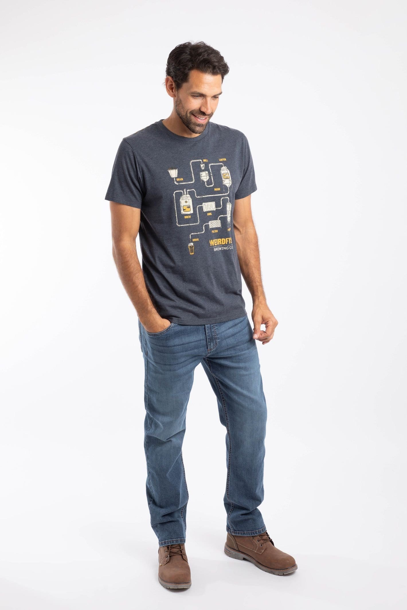 Weird Fish Weird Fish Men's Brewer Front Print Graphic T-Shirt in Navy - 4
