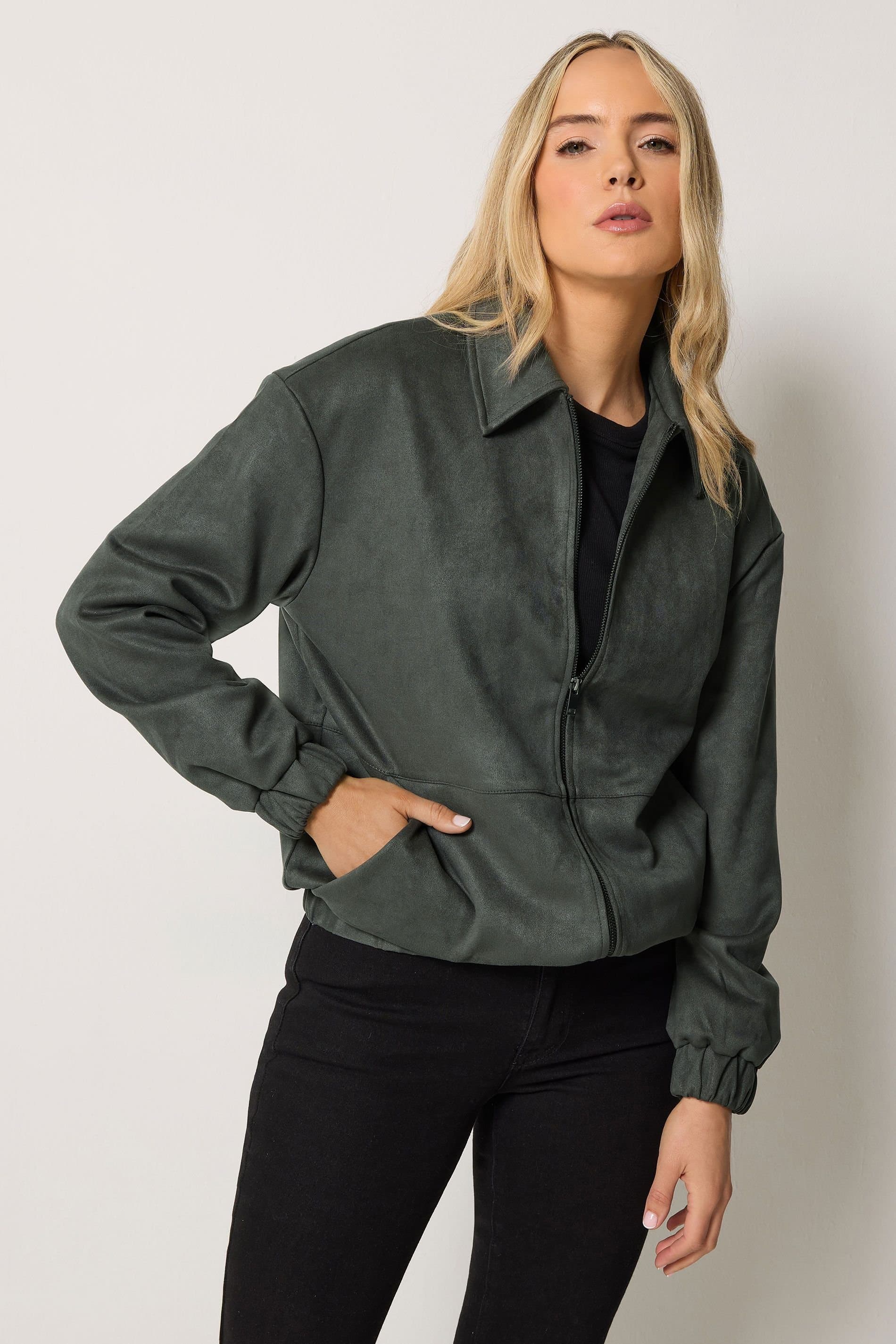 Long Tall Sally Long Tall Sally Women's Tall Faux Suede Collared Jacket in Grey