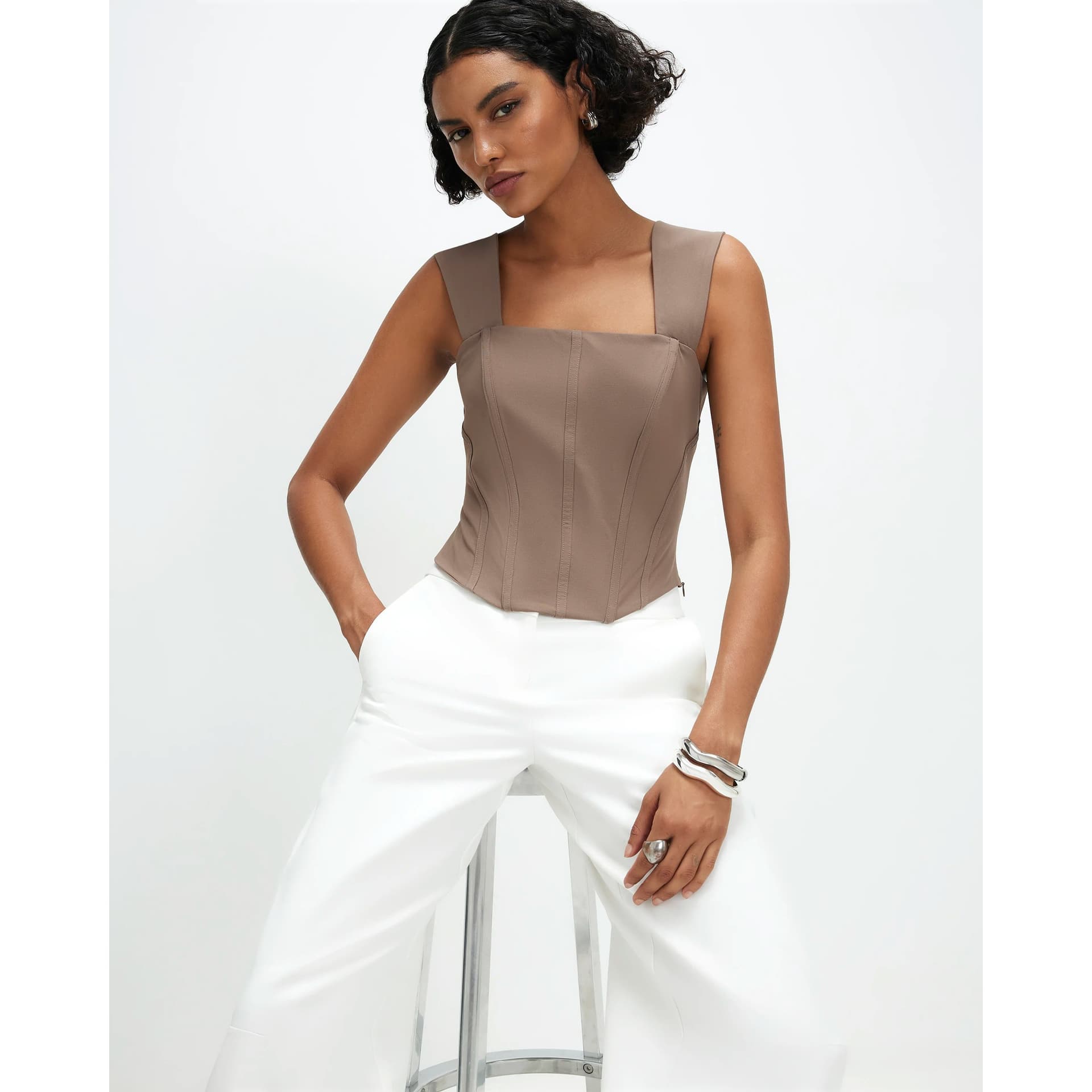 River Island River Island Womens Brown Wide Strap Corset Top