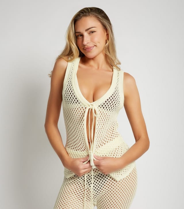 Rise Women's by Zara McDermott White Crochet Tie Front Vest Rise New Look - 3