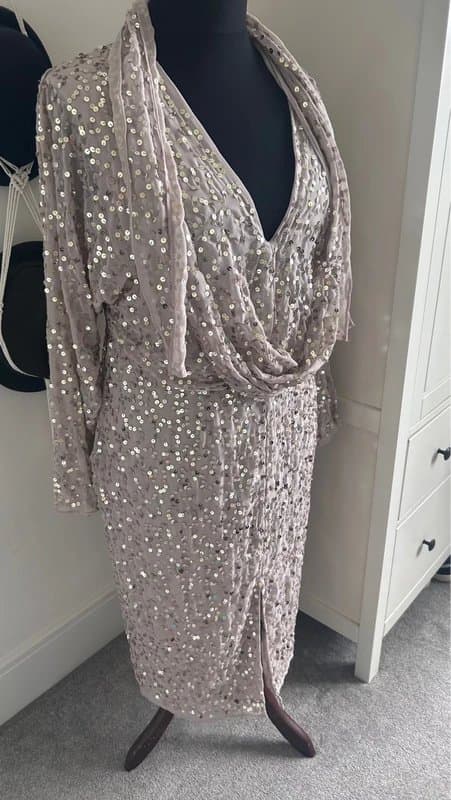 ASOS ASOS Embellished Sequin Occasion Dress | Size 18 | BNWT | Multiway Tie Detail | Champagne Blush