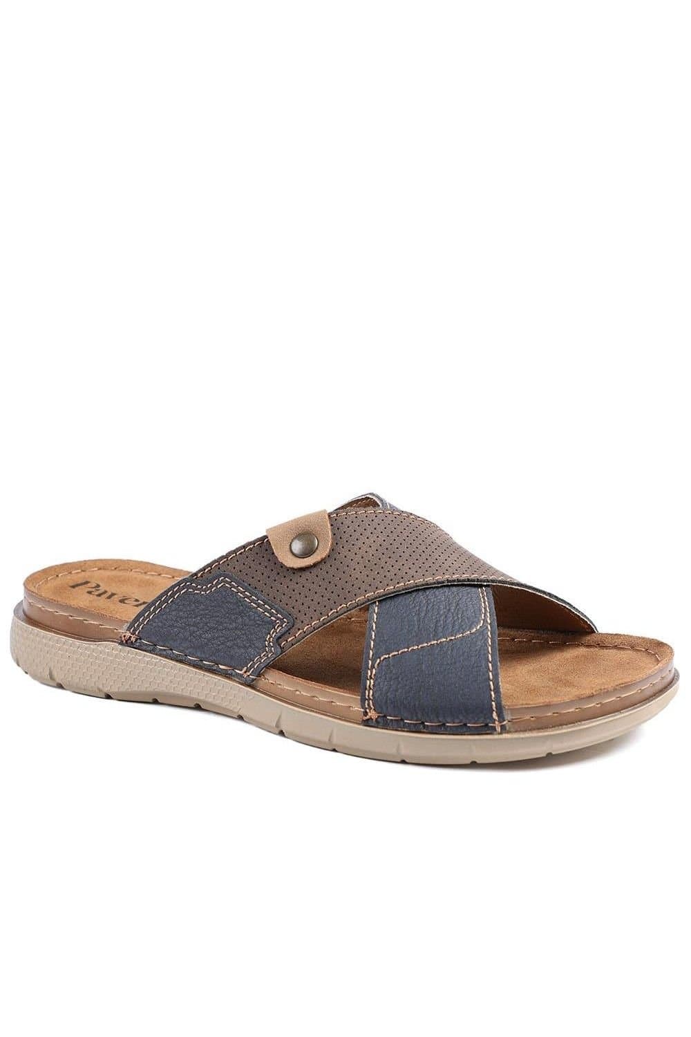 Pavers Pavers Men's Contrast Cross Strap Comfort Sandals in Brown