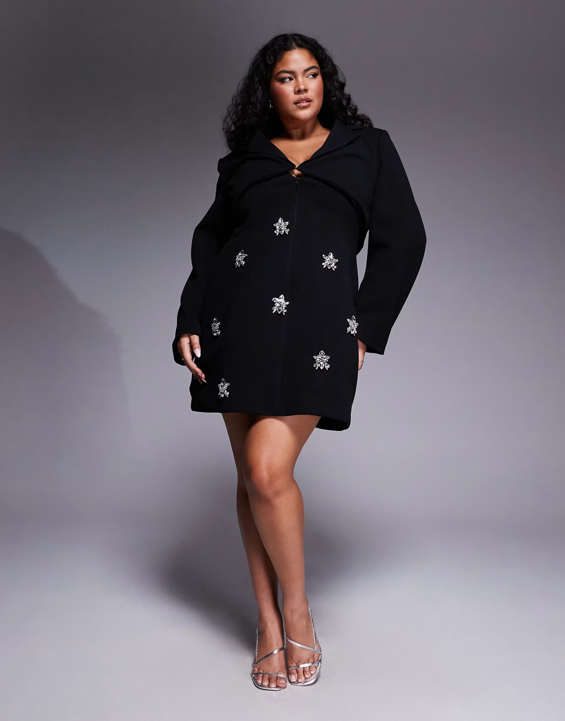 ASOS ASOS LUXE Curve structured tailored embellished long sleeve dress in black