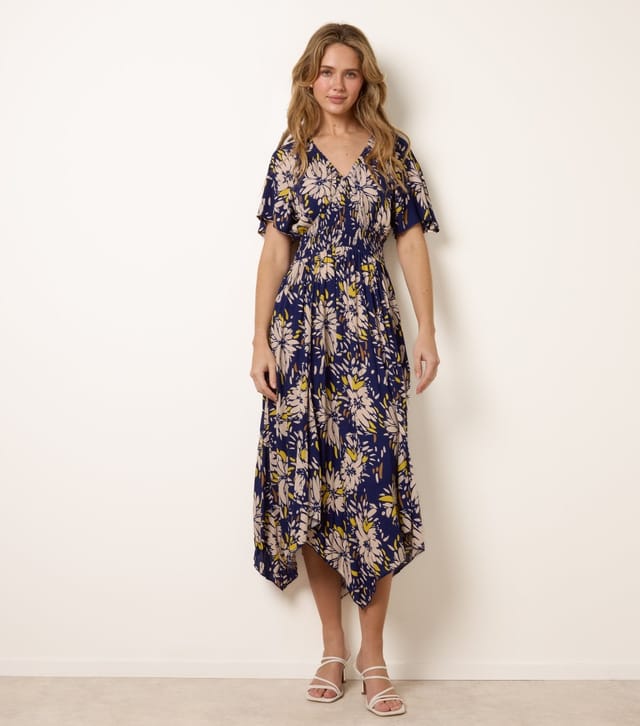 Blue Vanilla Women's Light Yellow Shirred Waist Handkerchief Hem Midi Dress Blue Vanilla New Look - 3