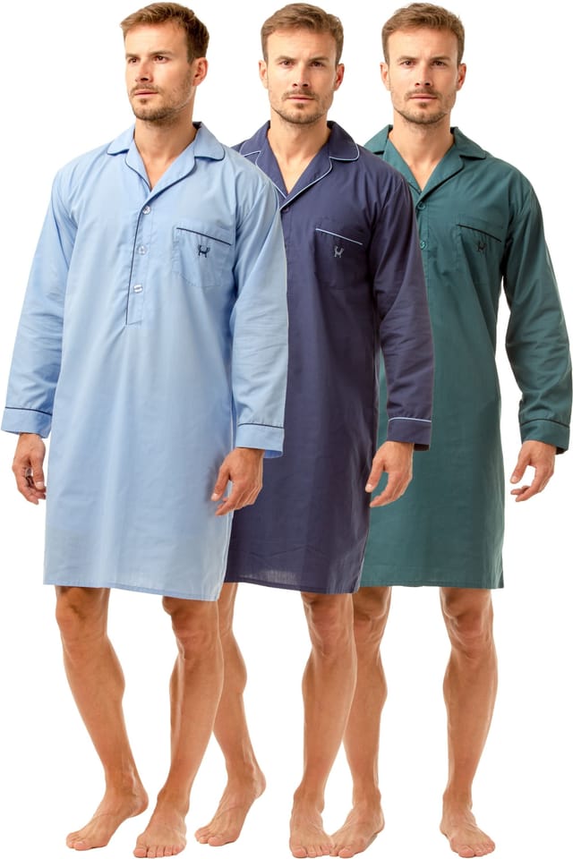 Haigman Haigman Men's Men's Cotton Blend Easy Care Long Sleeve Nightshirt in Teal - 2