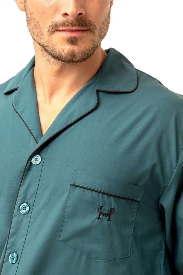 Haigman Haigman Men's Men's Cotton Blend Easy Care Long Sleeve Nightshirt in Teal - 3