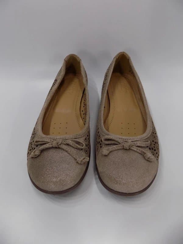 Hotter Hotter Shoes Flat Wide Fit UK 4.5 Womens Gold Shimmer Leather Low Heel Ballerina