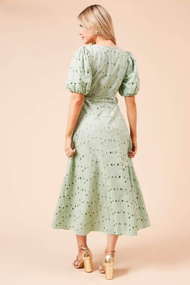 Dorothy Perkins Dorothy Perkins Women's DP Luxe Lace Puff Sleeve Midi Dress in Sage - 3