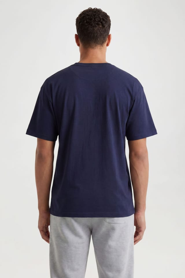 CICAY CICAY Men's Relaxed Fit Crew Neck Cotton T-Shirt in Navy - 3