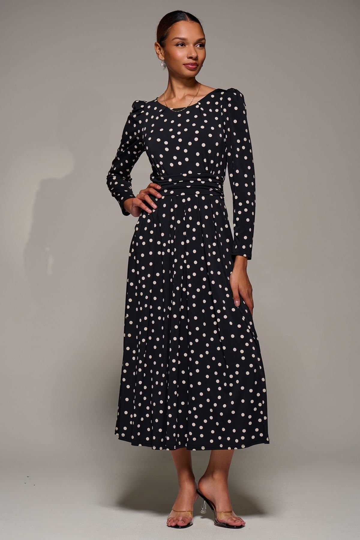 Jolie Moi Jolie Moi Women's Puff Long Sleeve Jersey Maxi Dress in Jet Black