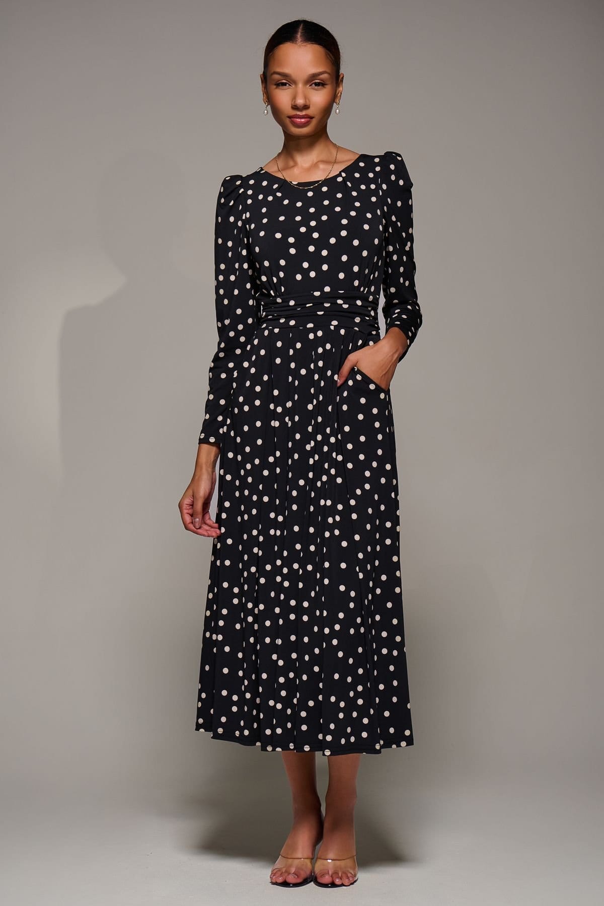 Jolie Moi Jolie Moi Women's Puff Long Sleeve Jersey Maxi Dress in Jet Black - 4