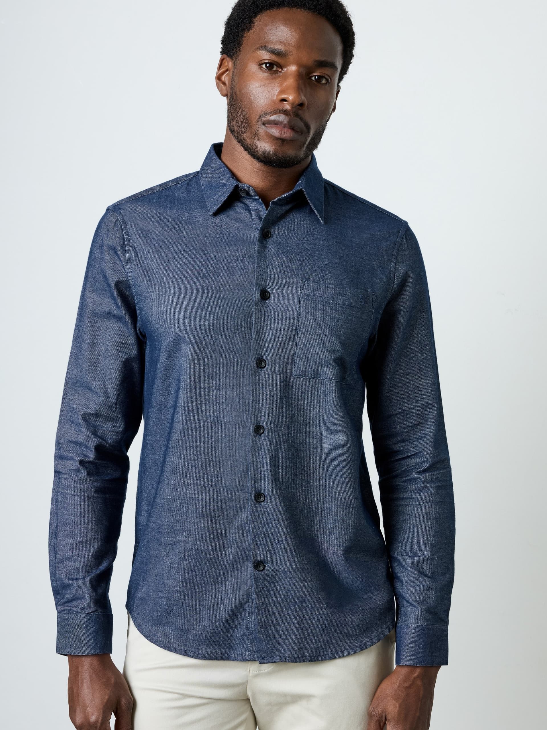 French Connection Long Sleeve Melange Flannel Shirt Navy Blue