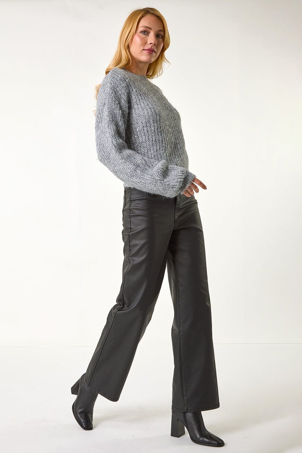 Dusk Dusk Women's Fluffy Sequin Knit Jumper in Grey - 2