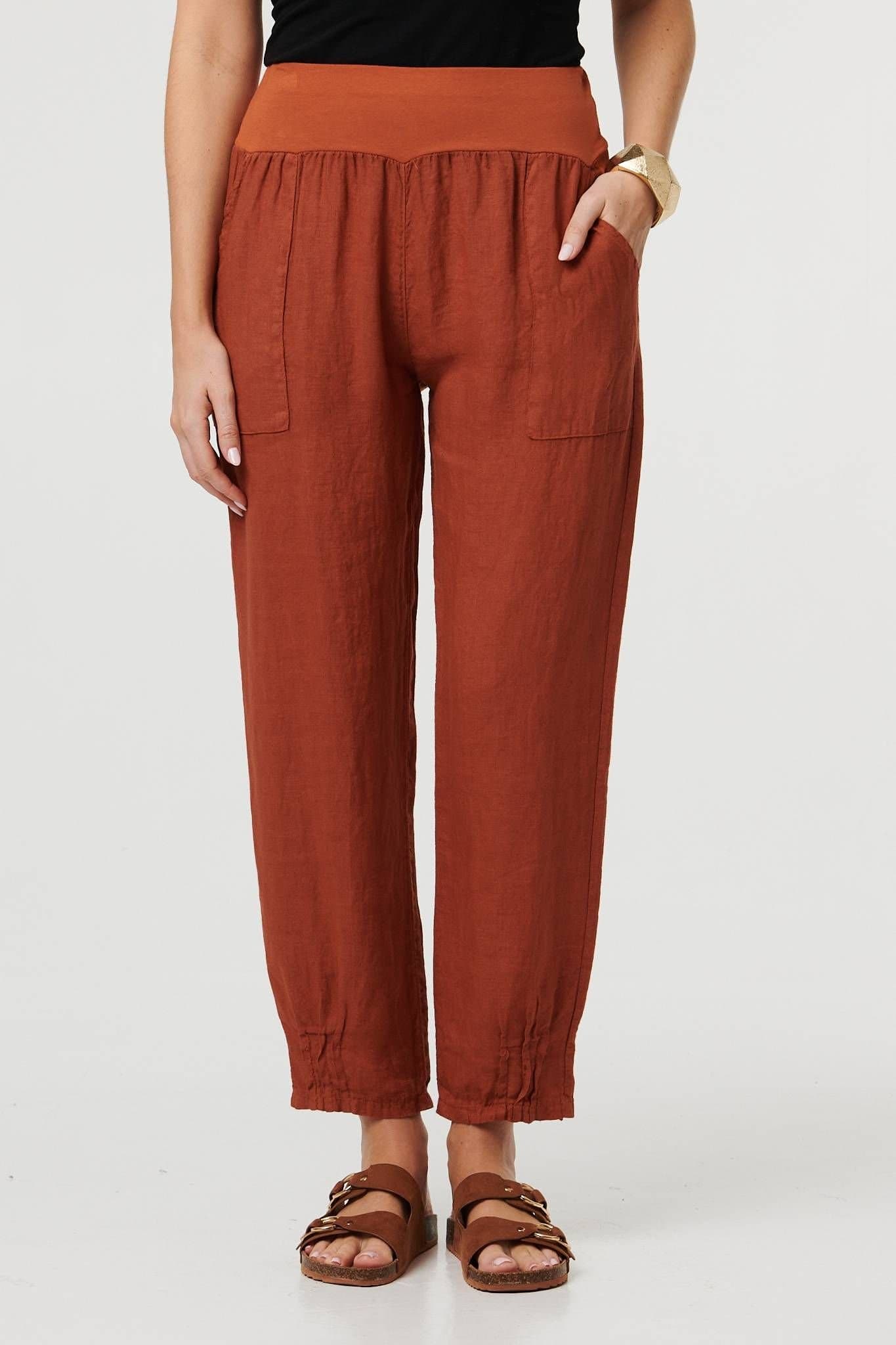 Izabel London Izabel London Women's Relaxed Linen Tapered Trousers in Terracotta
