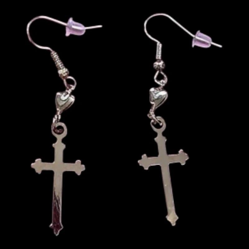Alternative Brand new silver cross dangly earrings with mini hearts