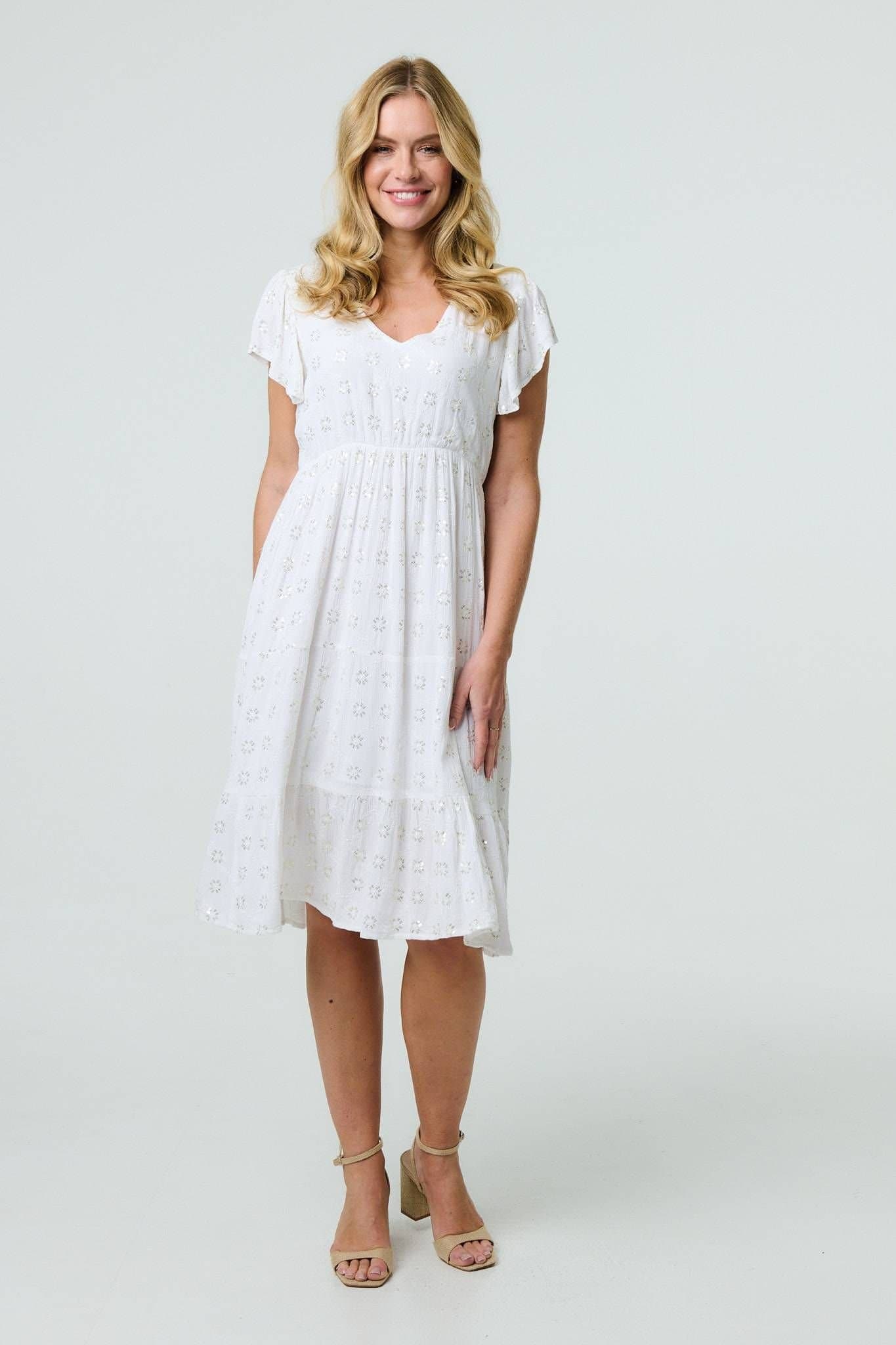 Izabel London Izabel London Women's Embellished Relaxed Midi Dress in White