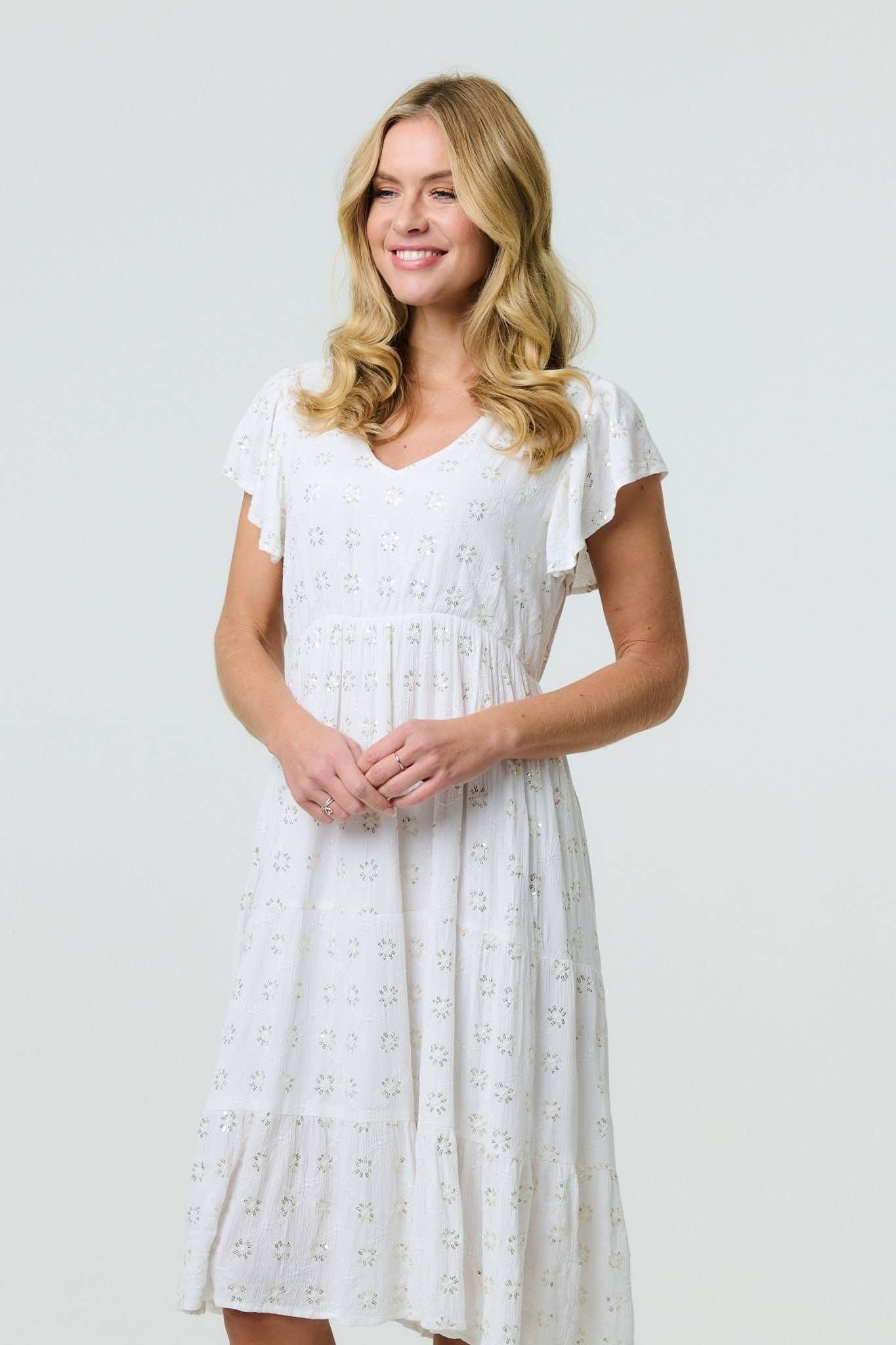 Izabel London Izabel London Women's Embellished Relaxed Midi Dress in White - 4