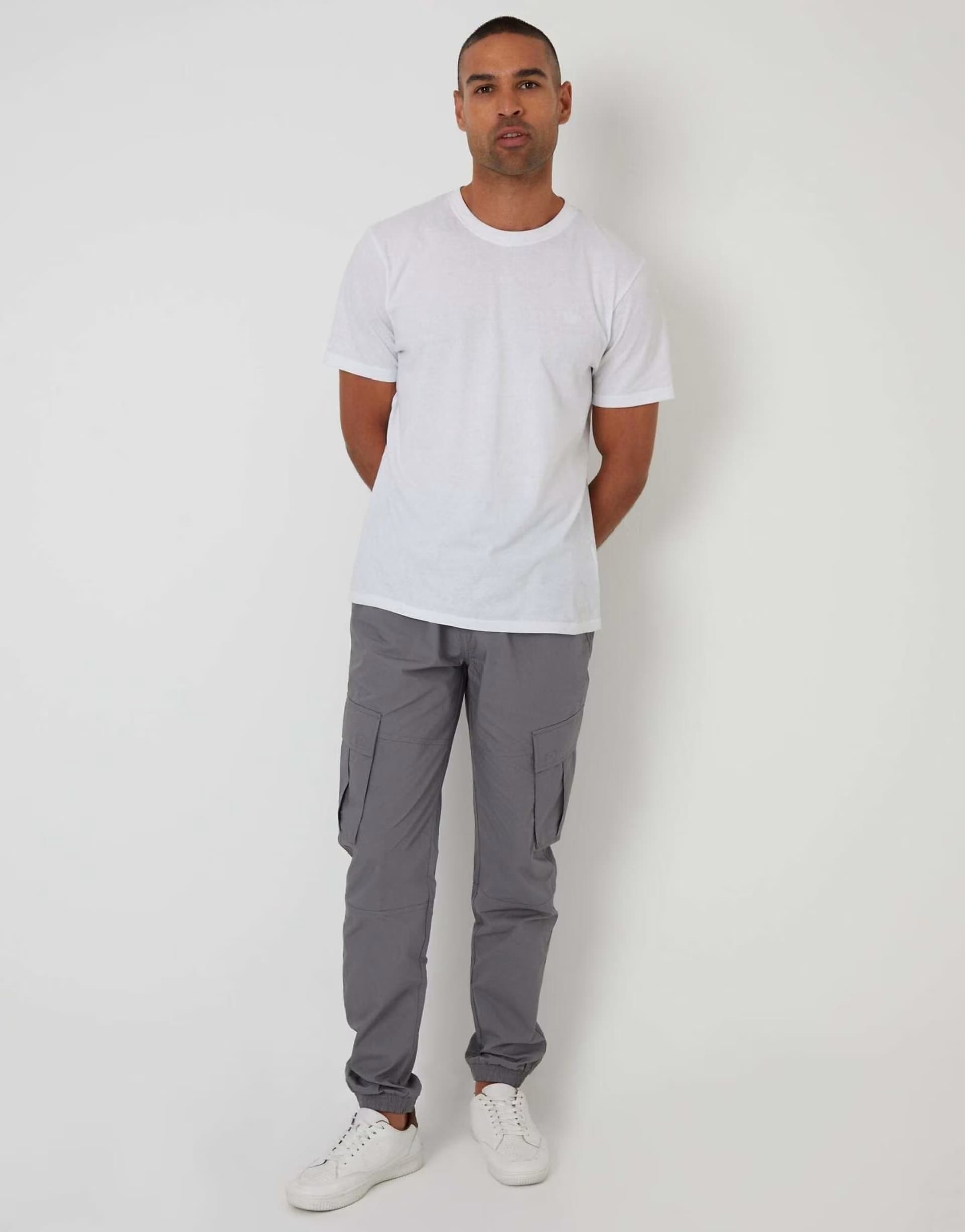 ASOS Threadbare Elasticated waist cargo trousers in slate grey
