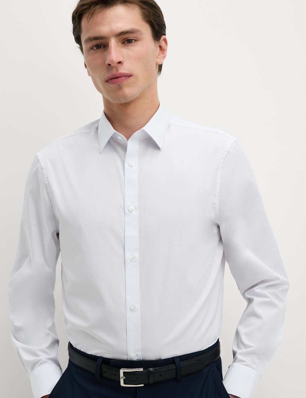 Marks & Spencer M&S Regular Fit Easy Iron Cotton Blend Shirt White - 4