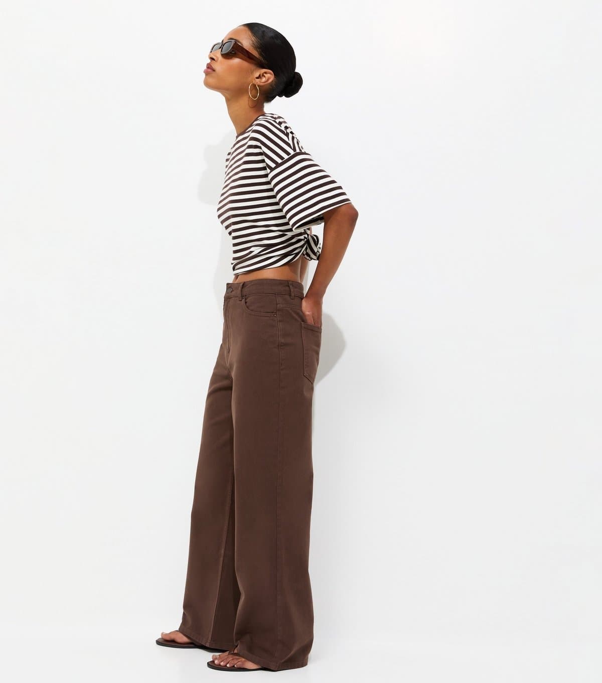 New Look Women's Brown Adalae High Waisted Wide Leg Jeans New Look